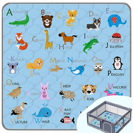Baby Play Mat，Thick Soft 47" X 47" Playpen mat, Foldable and Machine Washable Baby Play Mats for Floor，Play Mat for Babies, Toddlers & Infants to Play and Learn (Blue Animal)