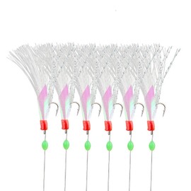 OCEAN CAT 10 Packs 6 Hooks/Set Fishing Rigs Rainbow Skin Silk String Hook Fishing Rigs Lure Saltwater Freshwater Bait Tackle with Glow Ball for Bass Trout Walleye Red Fish Size5#6#7#8#9#10#