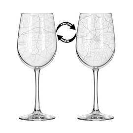 16 oz Tall Stemmed Wine Glass for Red or White Wine Wrap Around City Map Charlotte, NC North Carolina