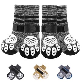 PUPTECK Anti-Slip Dog Socks with Double Sides Grips Booties for Medium Large Dogs Hardwood Floors Prevents Licking, Dog Shoes for Cold & Hot Pavement Traction Paw Protector for Senior Dogs Thickened