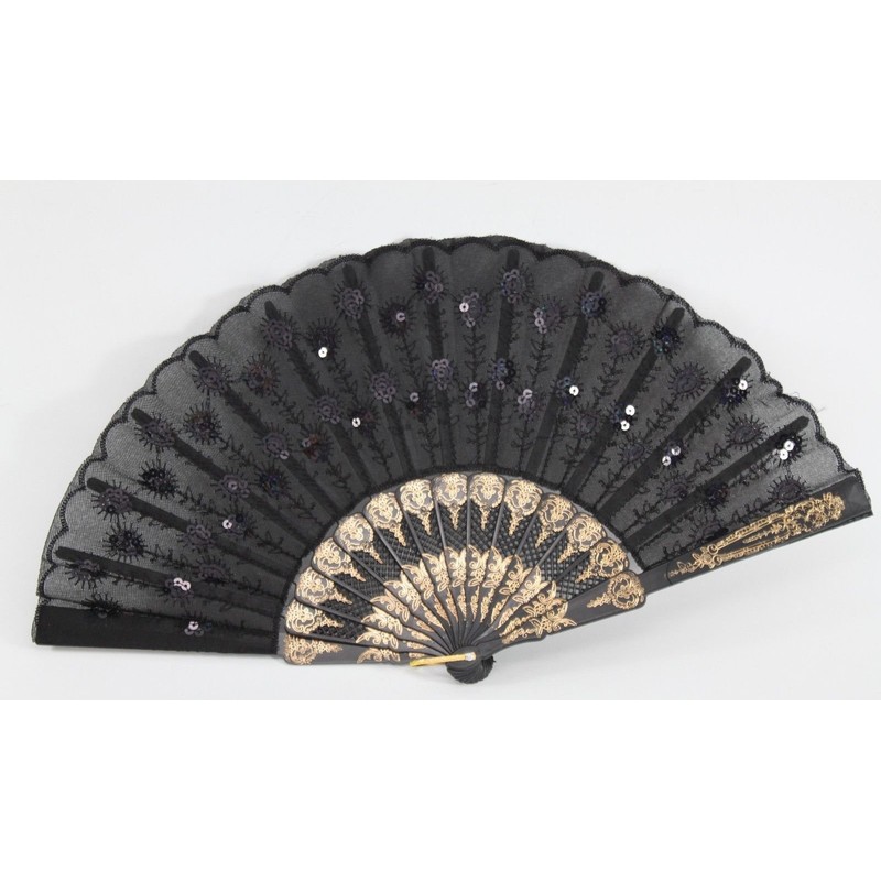 W Set of 10 Black Chinese Japanese Lace Floral Folding