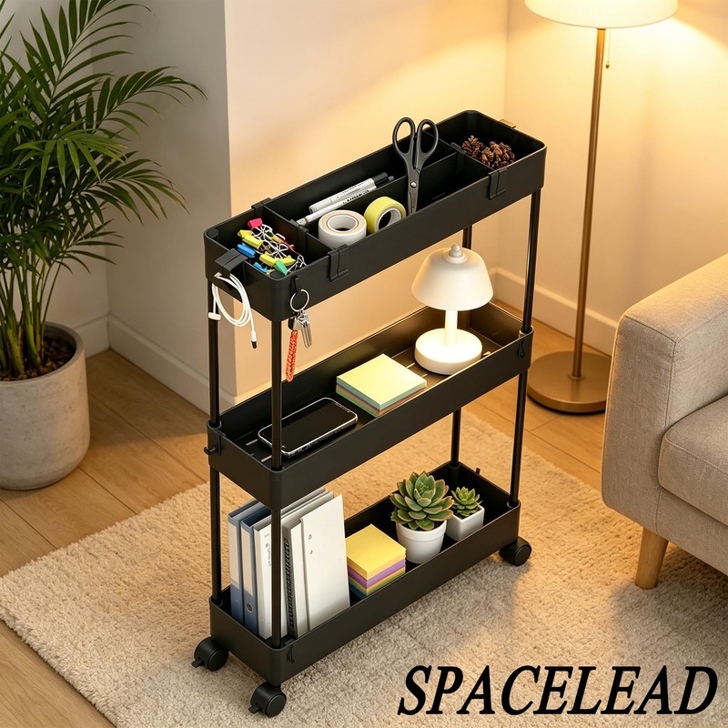 SPACELEAD Slim Storage Cart 3 Tier,Bathroom Organizer Rolling Utility,Mobile Shelving