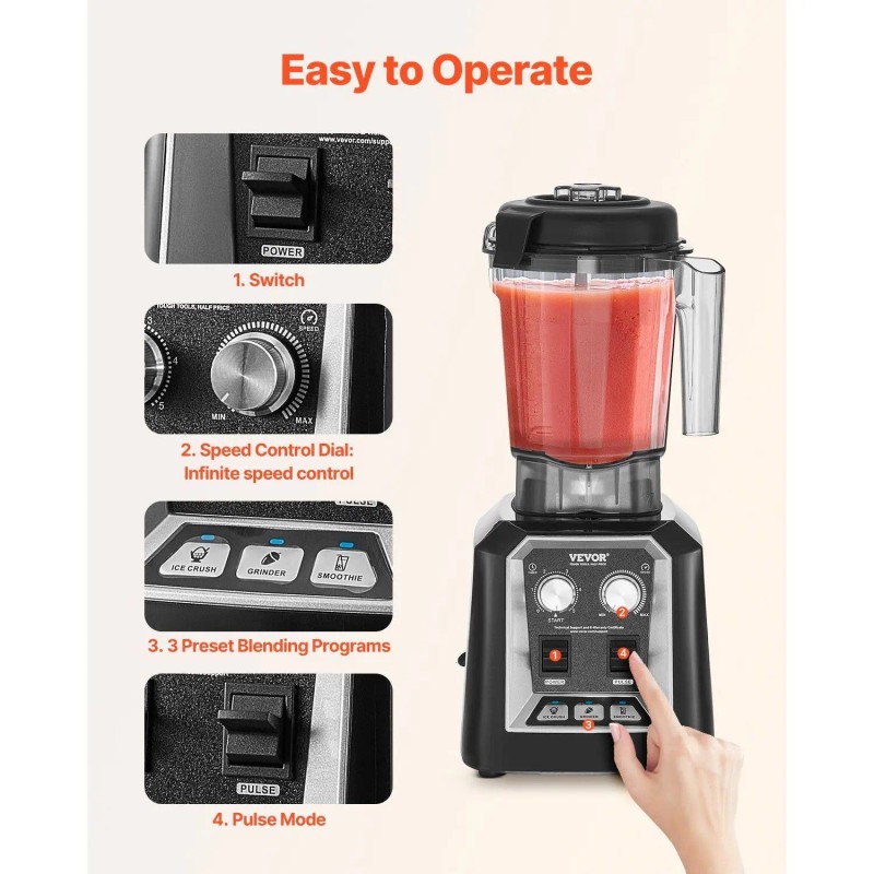 1400W 68 Oz Blender 6 Blades Commercial Kitchen Smoothie MakerDefault: