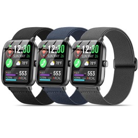 Kollody 3 Pack Nylon Elastic Band Compatible with GloryFit T80/T70/T60/T50/P99/P98 Smartwatch,22mm Soft Breathable adjustable Sport Replacement Quick Release Strap accessory Women Men