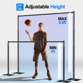 GLOSHOOTING Pipe and Drape Backdrop Stand Kit, Backdrop Stand Heavy Duty 8.6ft x 10ft, Adjustable Background Frame with Flat Base for Photography, Wedding, Party, Events Decoration-Black