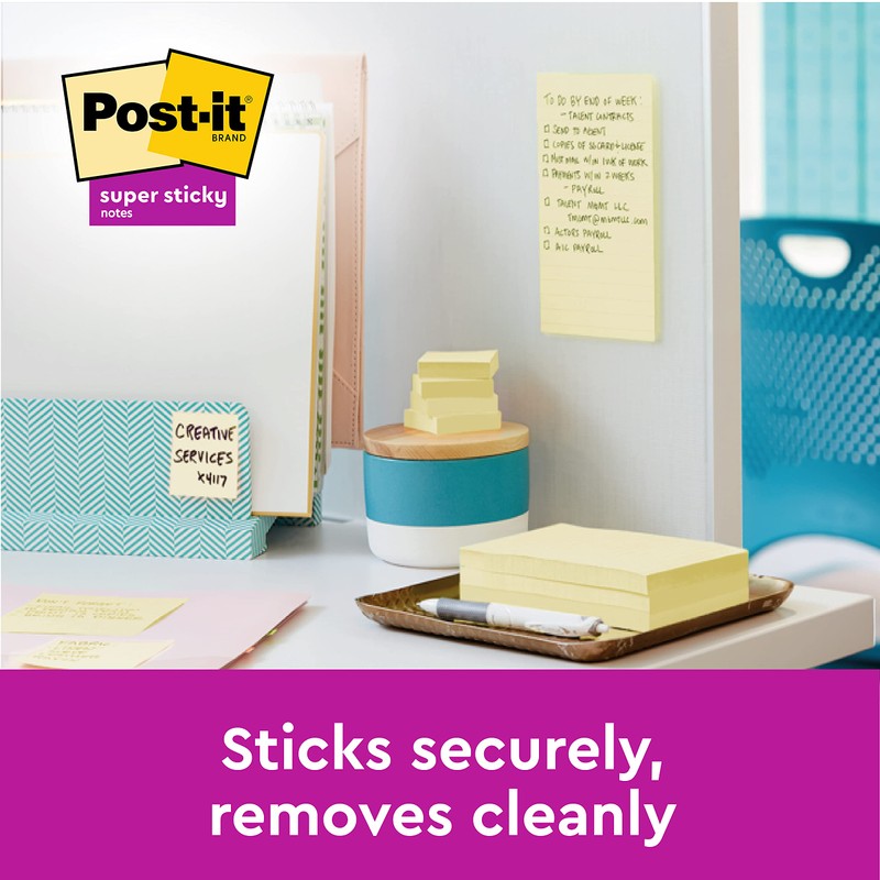 Post-it Super Sticky Notes Canary Yellow, Pack of 6 Pads,