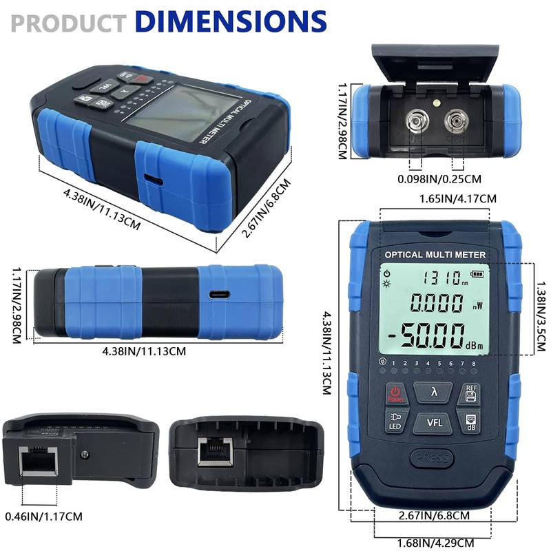 5-in-1 Fiber Optic Cable Tester, Portable Optical Power Meter with
