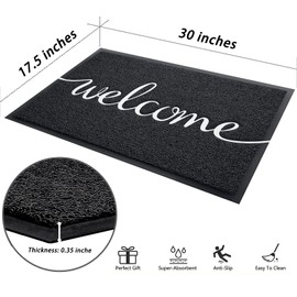 Fireosma Door Mat, Welcome Mat Outdoor, Front Door Mat for Outside Entry, Doormat Outdoor/Indoor Entrance, Front Door Rugs for Entryway Indoor, for Entryway, High Traffic Areas (30"x17.5", Black)