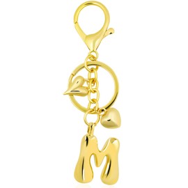 UniCrena Gold Initial Letter Keychain for Women - Cute Bubble Heart Bag Charms Purse Handbag Accessories, Gifts for Her Mom Girlfriend - M