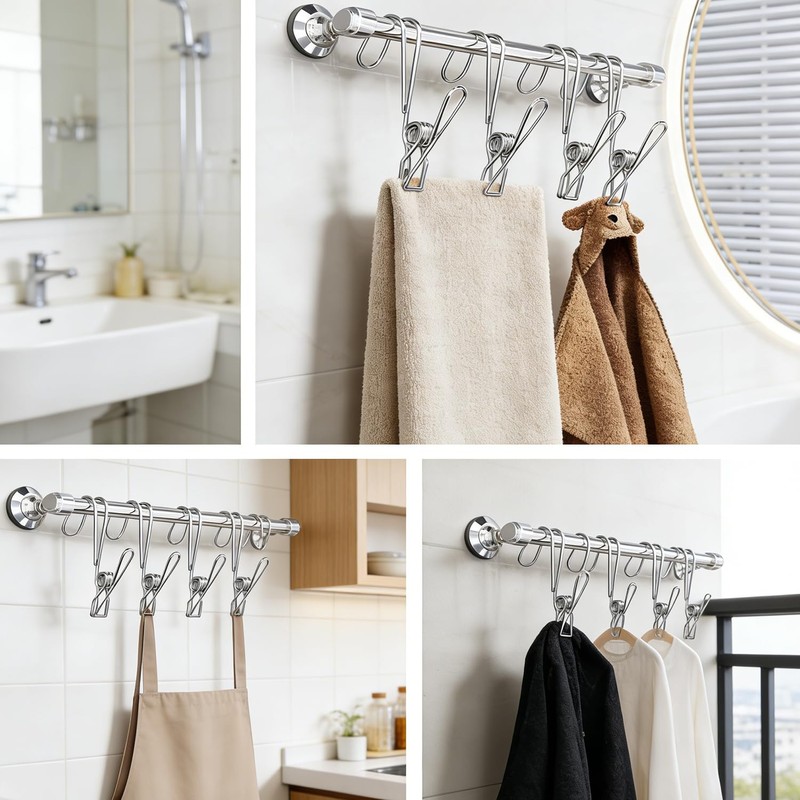 YTgilo 10PCS Stainless Steel Short Tail Hook Clips Multifunctional Strong