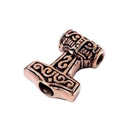 NKlaus Thoralf 7695 Viking Hair Beard Jewellery Thor's Hammer Pearl Bronze, Yellow Gold