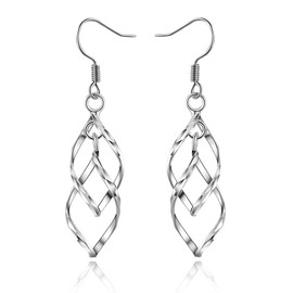 Epoch World Silver Earrings for Women Girls, Hook Earrings Double Twist Wave Long Tassels Silver Plated drop earrings comes with Gift Box