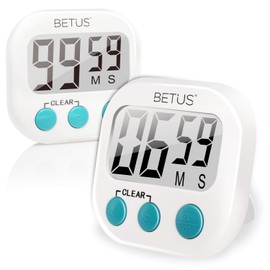 Betus 2 Pack Digital Kitchen Timer - Big Digits, Simple Operation and Loud Alarm - Magnetic Backing or Table Stand - Stopwatch Count Up and Down for Cooking Baking Sports Games Office