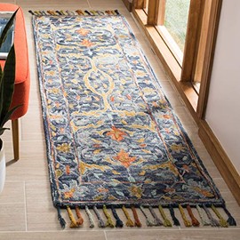 Safavieh Aspen Collection APN116M Handmade Boho Braided Tassel Wool Runner, 2'3" x 11' , Blue / Rust