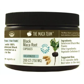Gelatinized Black Maca Root Capsules - Organic, Non-GMO, Fresh Harvest, Enhances Energy, Stamina, and Vitality