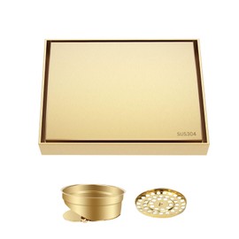 HEEDU Drenaje de Piso Acero Inoxidable -15 * 15CM, Coladeras de Desagüe Exterior, Coladeras de Desagüe Piso de Baño, Apto para Aseo, Cocina, Jardín, Piscina (Oro Cepillado)