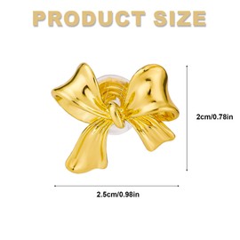 Gold Bow Earrings, French Clip-On Ribbon Ear Earrings Sweet Bow Knot Earrings for Women Girls Jewelry Gift Wear Without Piercing