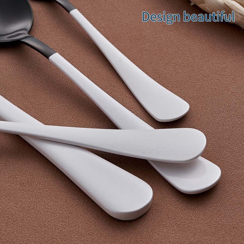 Onlycooker 20-Piece Black Silverware Set 18/0 Stainless Steel Flatware White