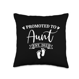 Smarty Pants Designs Promoted est. 2023, New Aunt Announcement Gift Throw Pillow, 16x16, Multicolor