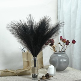 U-LIAN 12Pcs Black Faux Pampas Grass, Fake Fluffy Pompas Floral 24 Inches Bendable, With 36 Branched Stems, Exquisite Home And Wedding Boho Decor, Artificial Flower Dried Plants For Vase