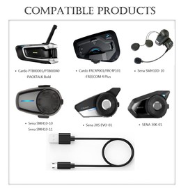 Cardo Cable cargador para Cardo PTB00001/PTB00040-PACKTALK Bold, FRC4P001/FRC4P101-FREECOM 4 Plus, Sena SMH10D-10, 10-10, 10R, 10-11, 20S-01, EVO, 30K-01, SPH1 motocicleta bluetooth Micro cable