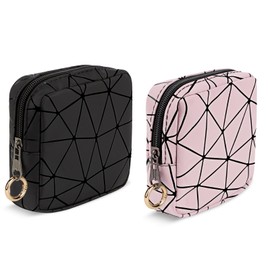 Playexen Large Cosmetic Bag Women's PU Leather with Zip Portable Makeup Bag for Handbag Large Capacity Makeup Bag for Cosmetics Coins Keys Sanitary Napkins, Pink-2pcs