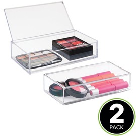 mDesign Small Cosmetic Box with Lid - Ideal Makeup Storage for the Bathroom or Dressing Table - Practical Makeup Storage for Lipstick, Concealer etc. - Set of 2 - Transparent