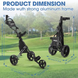 Tivor Golf Push Cart 3 Wheel,Lightweight Golf Bag Cart with Quad-Fold Frame,and Cooler Bag,Cleaning Kit Golf,Phone/Cup/Umbrella Holder Compact Golf cart Set