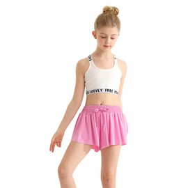 Girls Flowy Shorts,Youth/Toddler Butterfly Adorable Pink Shorts with Spandex Liner 2-in-1 for Running,Sports,Athletic,Fitness,Tennis 12-13 Years