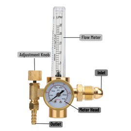 Argon Flowmeter Regulator, All Brass Argon Pressure Reducer Regulator Gas Flowmeter G5/8 Male Thread CGA580 Connector Argon CO2 Mig Tig Flow Meter for TIG Argon Arc Welding