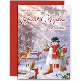 Great Nephew Christmas Card - Forest Friends - Medium Sized Card (A5 Size -148mm x 210mm) with Envelope
