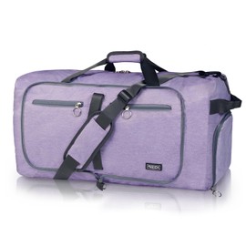 Fmeida 65L Duffle Bag with Shoes Compartment, Foldable Travel Duffel Bags for Men Women, Large Packable Travel Bag Water Repellent & Tear Resistant (Purple)