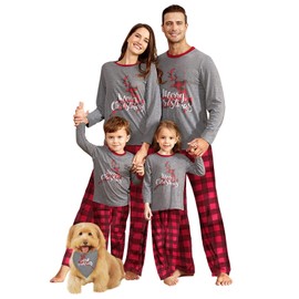 IFFEI Matching Family Pajamas Sets Christmas PJ's Sleepwear Merry Christmas Reindeer with Plaid Bottom with Pocket 2 Years