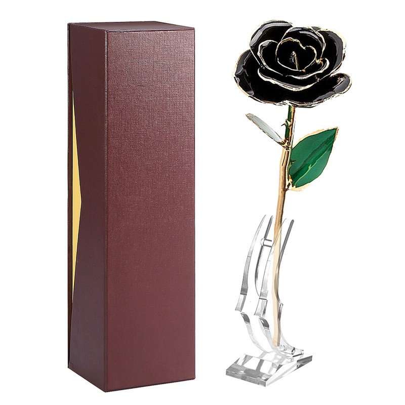 Long Stem Dipped 24k Gold Trim Red Rose In Gold