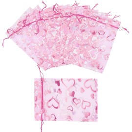 JYACRQBB Valentine's Day heart-shaped candy bag, organza jewelry bag, Valentine's Day drawstring gift bag, pre Valentine's Day wedding gift (50 pieces)