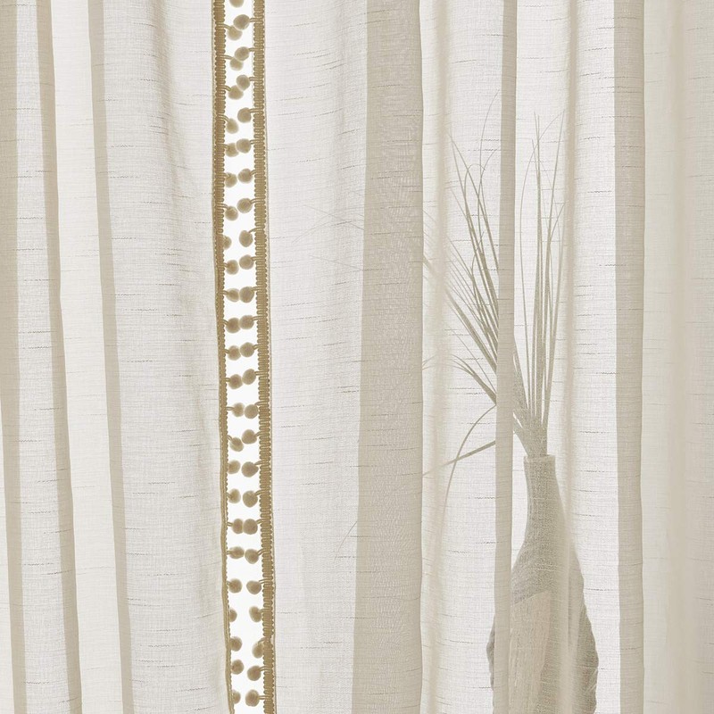 Treatmentex Sheer Curtains 95in Bedroom Decorative Pompom Trimmed Voile for