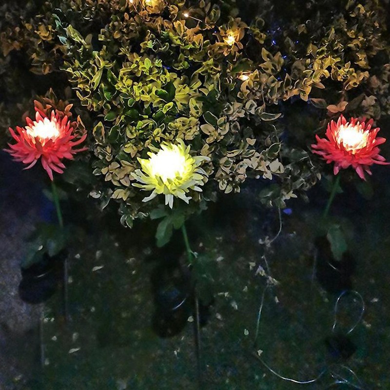 2 Pack Outdoor Solar Lights Outdoor Waterproof Chrysanthemum Flowers Stake