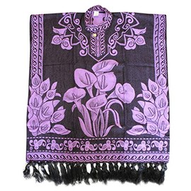 Del Mex Hand Woven Mexican Shawl Poncho Gaban Calla Lily Bouquet Alcatraz Flor (Purple)