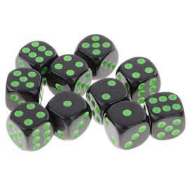 Amagogo Pack of 10 Premium Plastic 16mm Dice for Adult Party Games, Green Black