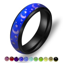 Tobestu 6MM Comfort Fit Stainless Steel Band Temprature Sensitive Color Changing Mood Rings Black Tone, US Size 6(2.04")