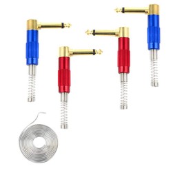 1/4" Audio Plugs 6.35 mm Plug TS Male 1/4 inch Heavy Duty Solder Type Mono Connector with Spring, Right Angle for DJ Mixer, Speaker Guitar Cables, Patch Cable, Microphone Cable Blue+Red (4 Pack)