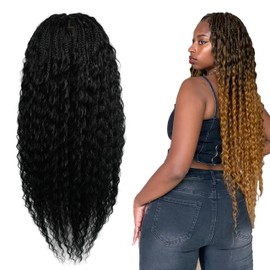 RAHELMO Single Full Lace Braid Wig – Micro Boho Peruvian Deep Wave Box Braided Wig, Knotless Braided Wigs for Black Women, Curly Hair Wig, with Natural Baby Hair (#1 Jet Black, 32")