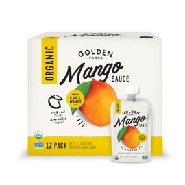 Golden Farms Mango Pouches, Single Ingredient Healthy Snacks (Pack of 12), 100% Pure Fruit, No Added Sugar, Vegan, Gluten-Free, Kosher, Organic Squeeze Pouch 3.17oz Each (Mango)