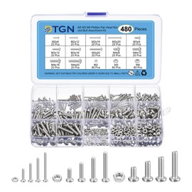 DTGN 480 Pcs Nuts and Bolts Assortment Kit M2 M3 M4 Pan Head Machine Screw 304 Stainless Steel Screw Assortment Kit for Drawer, Cupboard, Closet, Handle