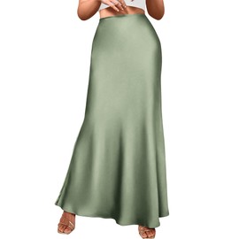 BTFBM Womens Fall Skirts 2025 Silk Elegant Satin High Waisted Cocktail Party Wedding Guest Mermaid Maxi Skirt(Light Green, Small)