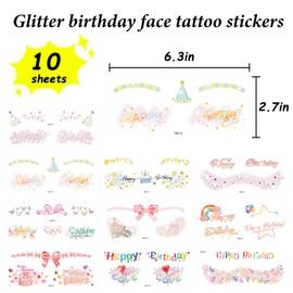JoyfulGlam 37 PCS Glitter Birthday Party Temporary Face Tattoo For Kids Fake Tattoos Stickers For Birthday Parties Suitable For Boys And Girls Cards Gift Party Decorations Birthday Surprises