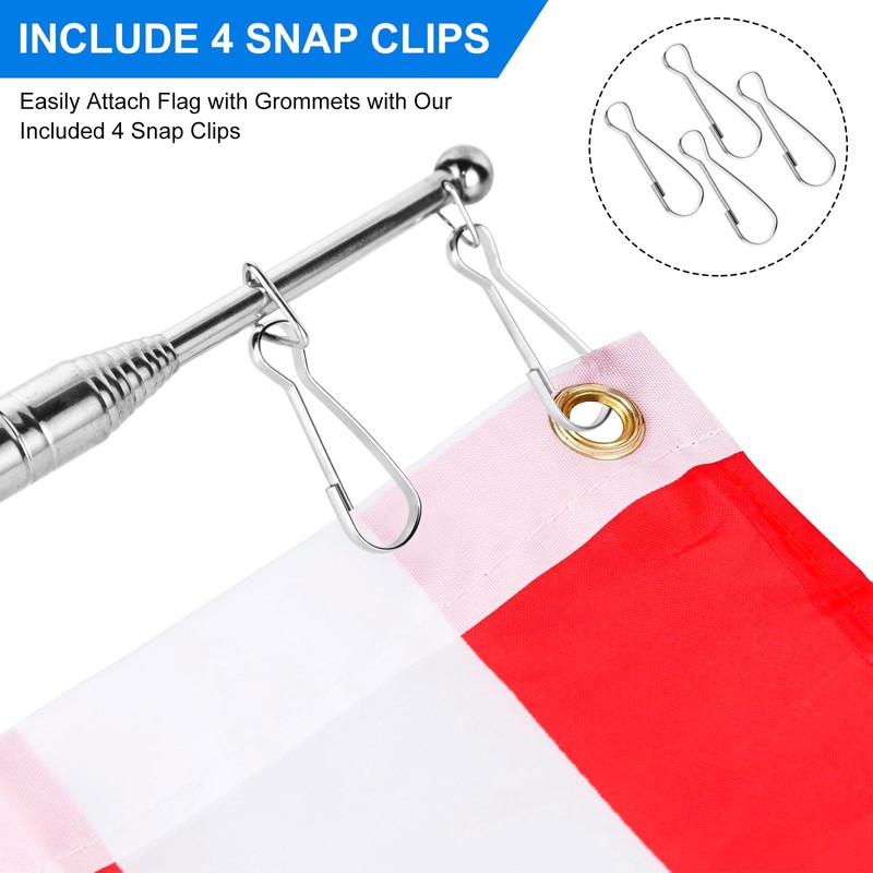 Risipu 8.2FT Telescopic Flag Pole,Stainless Steel Handheld Portable Extendable Retractable