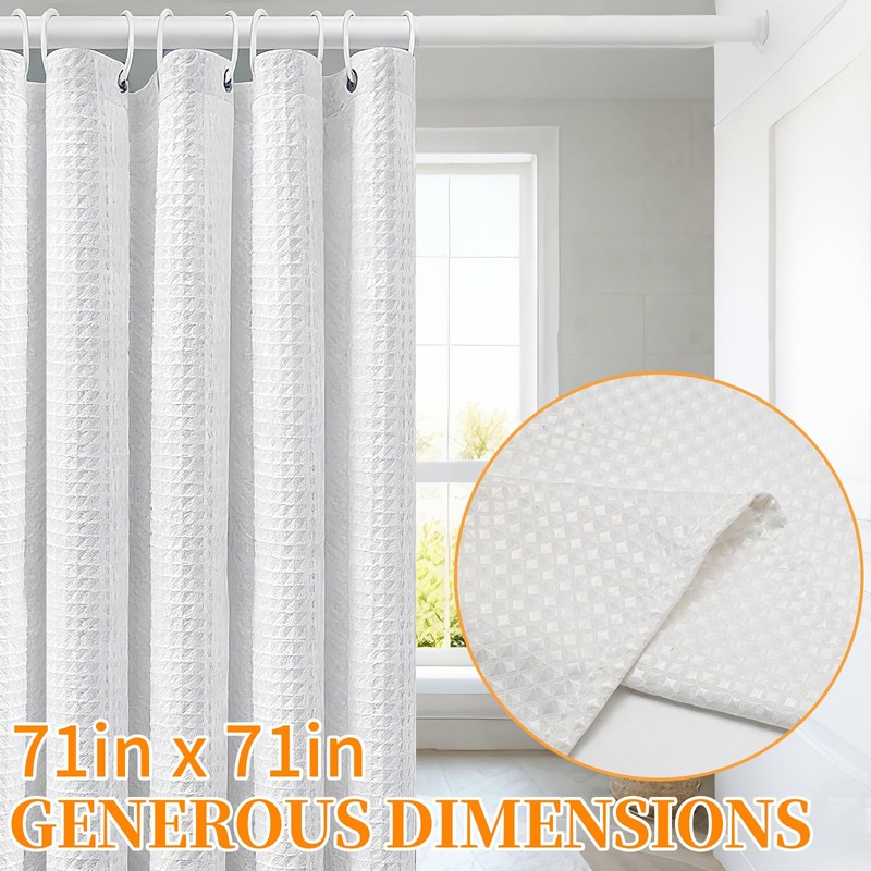 MospdyGear Water and Mould Proof Shower Curtain, White Waffle Weave