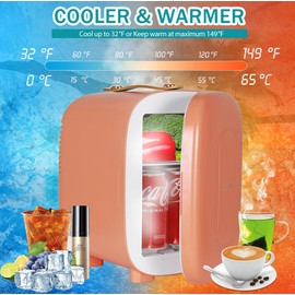 CAYNEL Mini Fridge Portable Thermoelectric 4L/6 Can AC/DC Cooler and Warmer for Skincare,Food,Beverage,Beauty & Makeup small Feidge for Bedroom,Car and Office (Orange)