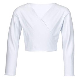 tanzmuster Mandy ballet wrap jacket for girls, extra soft cotton fabric, ballet jacket to tie for children, white 92/98